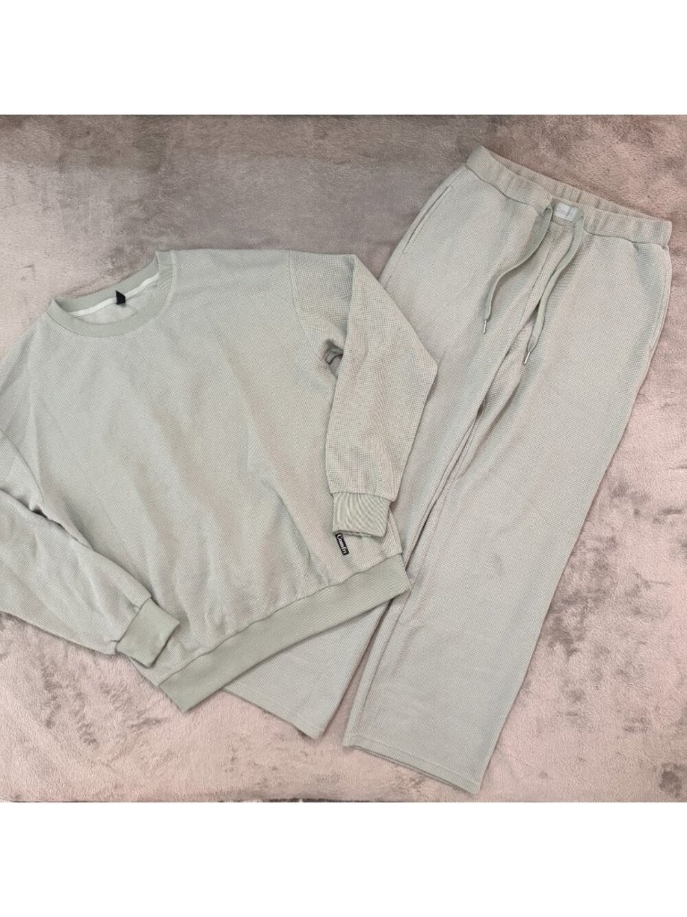 Comfrt Waffle Knit Set Pants Shirt LARGE *Flaw* Sage Green